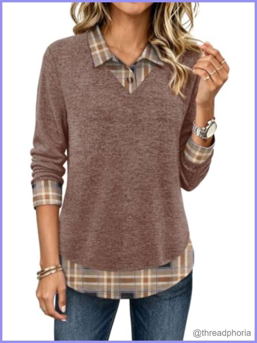 Womens Polo Tunic Top Long Sleeve Faux Layered Work Blouse